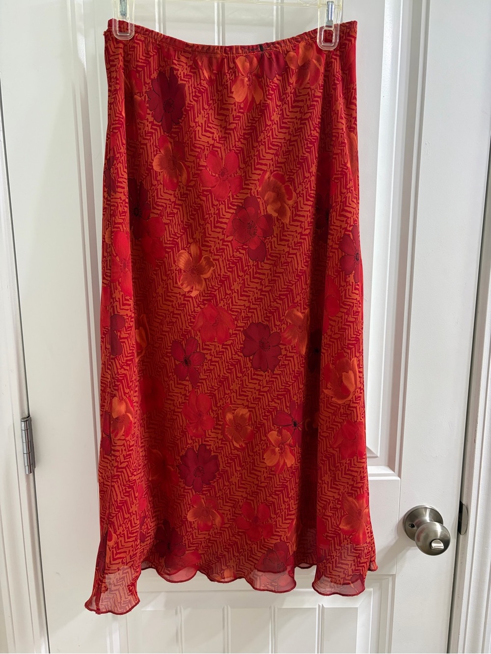 Vintage Y2K Clio Red Orange Floral Watercolor Midi Skirt S Fairycore Autumnal